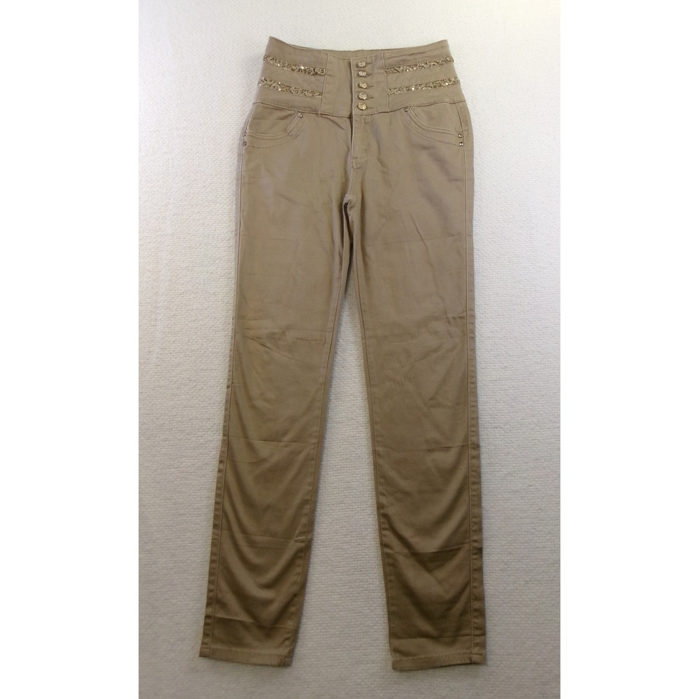 Clash Jeans USA Skinny Pants Womens 9 Tan Sequin Bling‎ LP8038